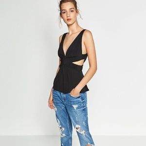 NWT black zara open-back top with bow, Sz S
